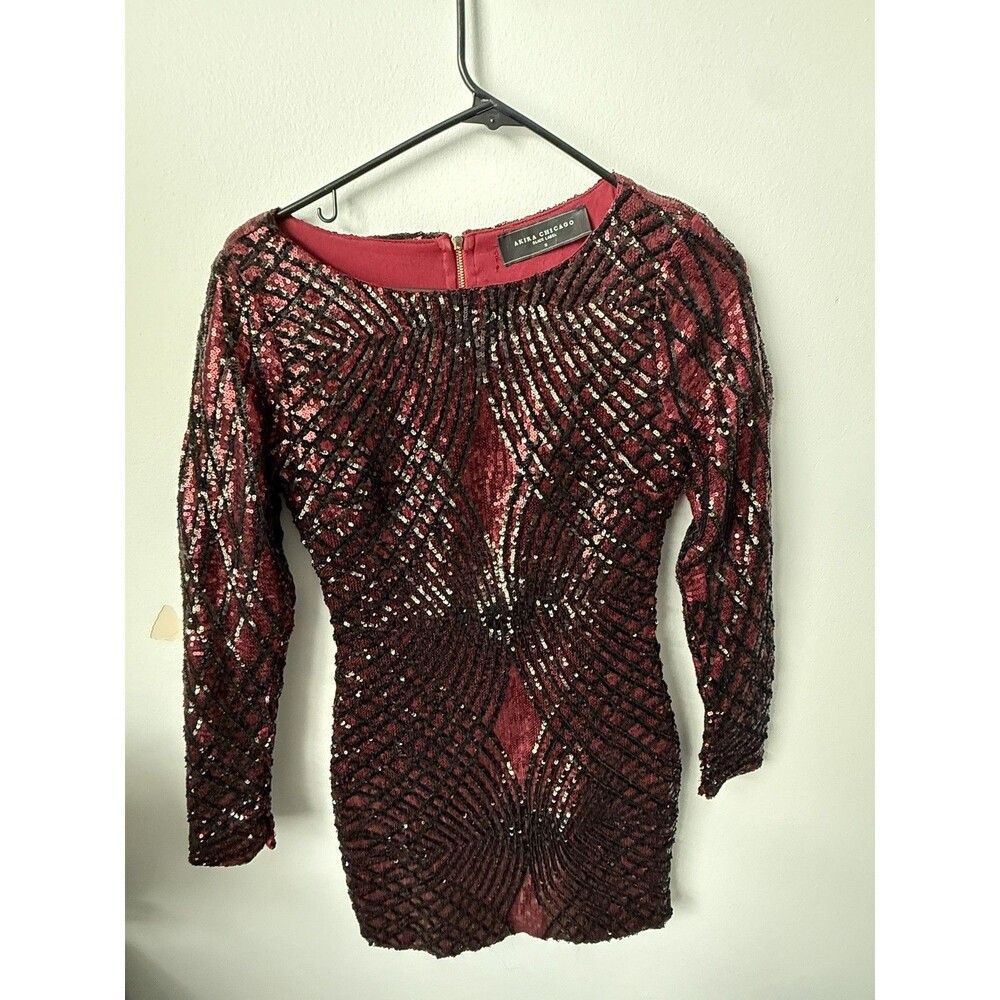 Akira Chicago Black Label Women’s Burgundy Sequin Embellished Bodycon Size Small